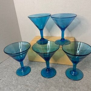 Martini Cocktail Glasses Handblown Turquoise 4oz Set of 5